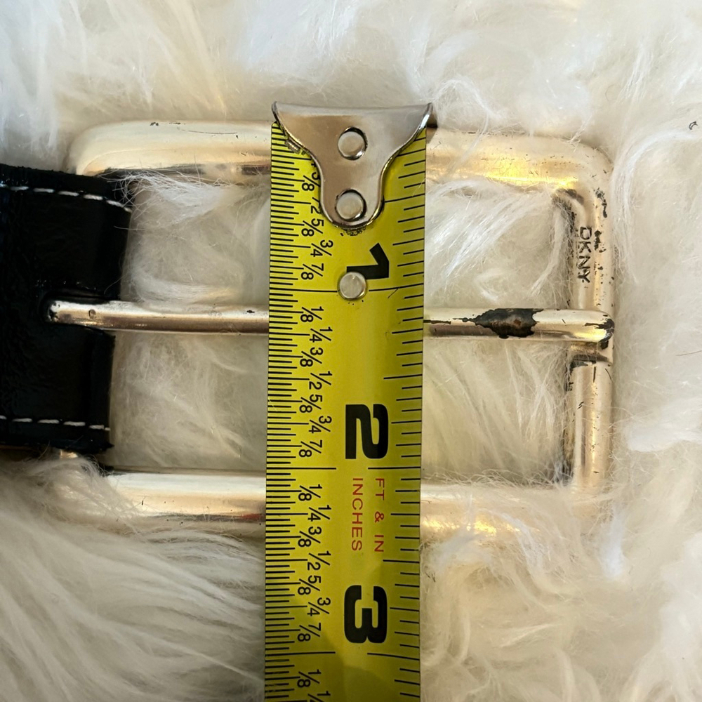 Women's DKNY Small Black White Stitch Leather Glazed Calf Belt Small - Picture 14 of 16